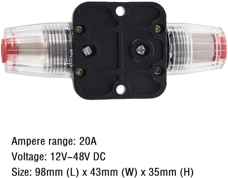ANJOSHI Circuit Breaker 20A 20-300amp Reset Fuse Holder Inline Fuse for Car Audio and Amps Overload Protection 12V-24V DC Replace Fuses - Image 2